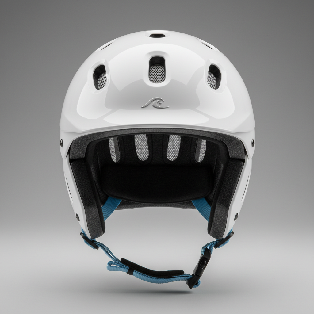 White water sports helmet on neutral grey background